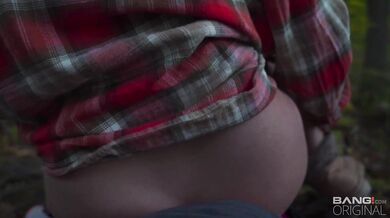 Redhead with small tits got fucked in woods