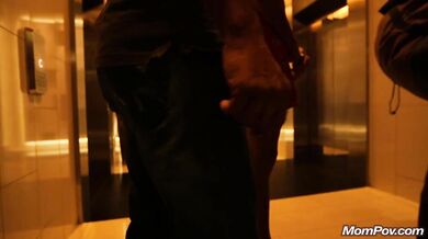 Sexy slim brunette MILF with small tits in threesome sex