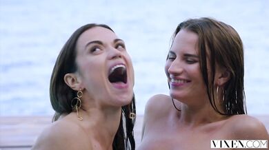 Two sexy teen girls fucked in pool